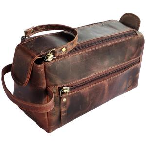 Necessaire Masculina Vintage de Couro com Forro à Prova d, RUSTIC TOWN, Marrom