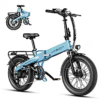 Bicicleta Elétrica Dobrável Jasion EB6 Azul 1000W Motor Brushless Bateria 48V 375Wh Removível Pneus 20" Fat Tire 7 Marchas 110V