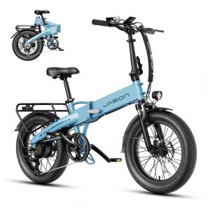 Bicicleta Elétrica Dobrável Jasion EB6 Azul 1000W Motor Brushless Bateria Embutida Removível 48V 375Wh Pneus 20" Fat Tire 7 Marchas 110V