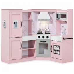 Cozinha Infantil em Madeira interativa com Luzes, Sons, Máquina de Fazer Gelo, Exaustor, Forno e Micro-ondas, Best Choice Products, Rosa