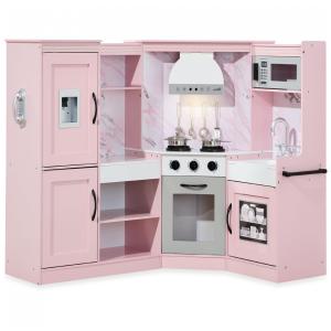 Cozinha Infantil em Madeira interativa com Luzes, Sons, Máquina de Fazer Gelo, Exaustor, Forno e Micro-ondas, Best Choice Products, Rosa