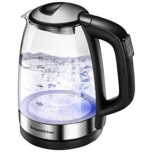 Bonsenkitchen Chaleira Elétrica 1.7L, Aço Inoxidável, Desligamento Automático, 110V, 1500W, Preto