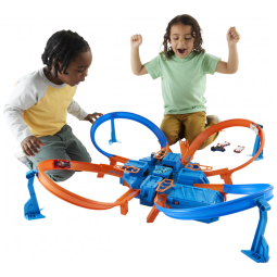 Conjunto de Pistas Hot Wheels com Carro em Escala 1:64 e 4 Interseções e Impulsionador Motorizado, Azul