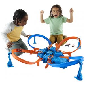 Conjunto de Pistas Hot Wheels com Carro em Escala 1:64 e 4 Interseções e Impulsionador Motorizado, Azul