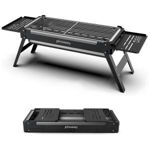 Churrasqueira a Carvão Portátil Dobrável com Grelha de Aço Inoxidável para até 3 Pessoas, Plrosnmy, Preta