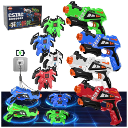 Conjunto de Pistola de Brinquedo com Laser Tag Recarregável, 4 Armas, 4 Coletes e Carregador 4 em 1, para Crianças de 6 a 12 Anos, VATOS