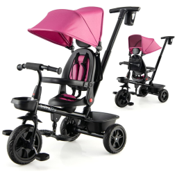Triciclo Infantil para Passeio com Assento Ajustável 4 Estágios, Idade Recomendada 6 Meses a 5 Anos, BABY JOY, Rosa
