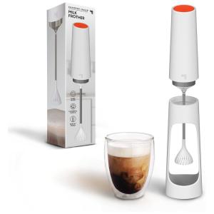 Batedor de Leite Elétrico Portátil de Alta Potência com Bandeja de Gotejamento, SHARPER IMAGE, Branco
