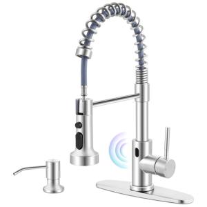 Torneira Cozinha com Dispensador de Sabão, Sensor de Movimento e Pulverizador Puxar para Baixo, Aço Inoxidável, Herogo, Níquel Escovado