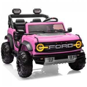 Carrinho Elétrico Infantil Ford Bronco Raptor 24V 2 Lugares Controle Remoto, Suspensão 4x4, Luzes Led, Bluetooth, Rosa,First Ride On