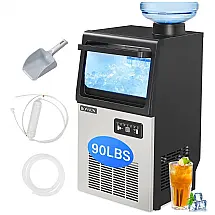Máquina de Gelo Profissional ROVSUN 40 kg/24h, Agendamento, Dreno, Filtro, 110V, 100W, Preta e Prata