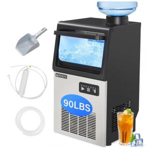 Máquina de Gelo Profissional, Que Produz 40 kg em 24H com Função de Agendamento, Tubo de Drenagem e Filtro de Água, 110V 100W, ROVSUN