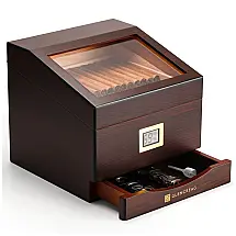 Humidor Charutos GLENCREAG FT-2042 Marrom Avermelhado Cedro Espanhol Higrômetro Digital 85 Charutos