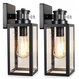 Lakume Arandela Luminária Moderna Externa de Parede à prova dágua com Sensor, Base E26, 2 Unidades, LAKUMU B05023PG2PK, Preto