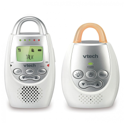 Babá Eletrônica com Alcance de 300 Metros, Alerta Vibratório, Intercomunicador e Luz Noturna,VETCH DM221,Branco/Prata