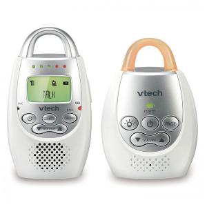 Babá Eletrônica com Alcance de 300 Metros, Alerta Vibratório, Intercomunicador e Luz Noturna,VETCH DM221,Branco/Prata