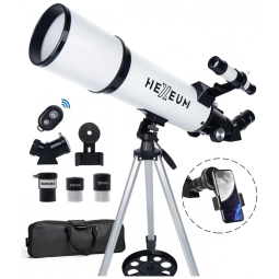 Telescópio Astronômico 5x24 com Adaptador de Telefone, Controle sem Fio e Bolsa de Transporte, HEXEUM, Branco