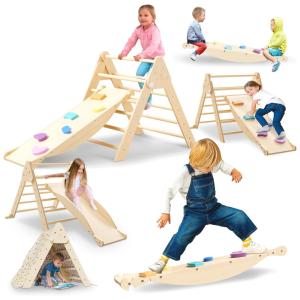 Playground Lucalux Brinquedo de Escalada 6 em 1 Infantil Indoor - Conjunto Montessori Seguro com Triângulo Pikler Dobrável, Escada