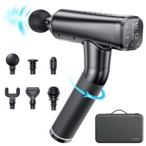 Muscle Massageador Pistola Elétrico Profissional Sem Fio 6 Acessórios e 30 Velocidades, Preto