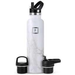 Garrafa Térmica para Água 710mL em Aço Inoxidável com 3 Tampas à Prova de Vazamento Isolada a Vácuo, IRON FLASK, Branca