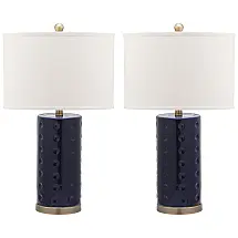 Kit 2 Abajures de Mesa Safavieh em Cerâmica Azul Marinho, 66 cm, Estilo Moderno, 110V 100W – Quarto, Sala e Escritório