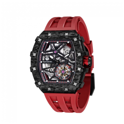 Relógio Masculino Analógico Automático a Prova dÁgua 50M com Pulseira de Silicone, TSAR BOMBA TB 8209CF, Vermelho e Preto