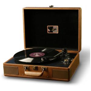 Vitrola Toca Discos Retrô 2 Velocidades com Bluetooth e Alto Falantes Embutidos, 110v, BASN, Marrom