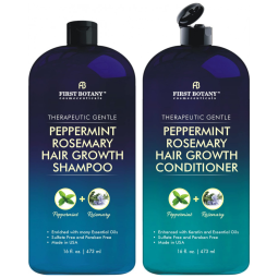 Shampoo e Condicionador 473 ml para Crescimento e Queda de Cabelo com Alecrim e Menta, FIRST BOTANY, Azul