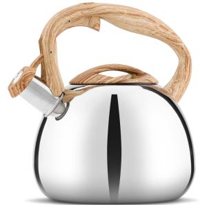 Chaleira de Chá DECOLLES 2.7 Litros em Aço Inoxidável com Apito e Cabo de Madeira, Prata