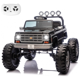 Carrinho Elétrico Infantil Chevrolet Cheyenne Licenciado 24V, 2 Motores 200W, Controle Remoto, Música, Suspensão, Assento Largo, Preto