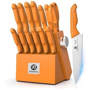 Conjunto de Facas imarku com Afiador Integrado, Aço Inoxidável Japonês, Laranja, 14 Peças