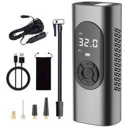 Compressor de Ar Portátil 150 PSI Recarregável com Tela LED e Bateria 6000mAh, 12V, Yyton, Preto