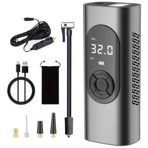 Compressor de Ar Portátil 150 PSI Recarregável com Tela LED e Bateria 6000mAh, 12V, Yyton, Preto