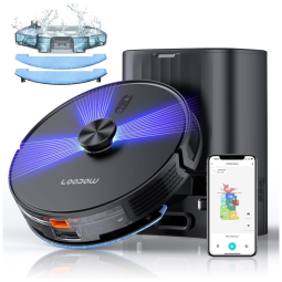 Aspirador Robô 3 em 1 com Esvaziamento Automático e Navegação LiDAR, 110V, Loorow AT800, Preto