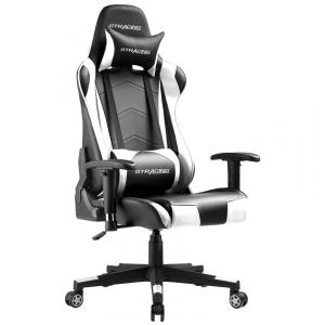 Cadeira Gamer Reclinável e Giratória com Apoio Lombar e Cabeça, Branca, GTRACING 099 WHITE, Branco
