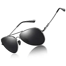 Óculos de sol polarizados Premium de metal aviador, unisex 100 proteção UV Lente cinza, WMAO 201905, Preto