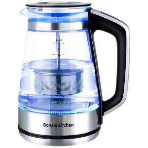 Bonsenkitchen Chaleira Elétrica 1.7L, Aço Inoxidável, Desligamento Automático, 110V, 1500W, Prata