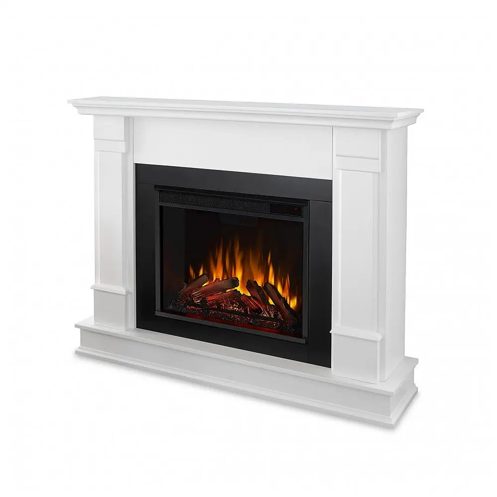 Lareira Elétrica Real Flame 122x104cm 1500W Chamas LED Móvel Branca 110V