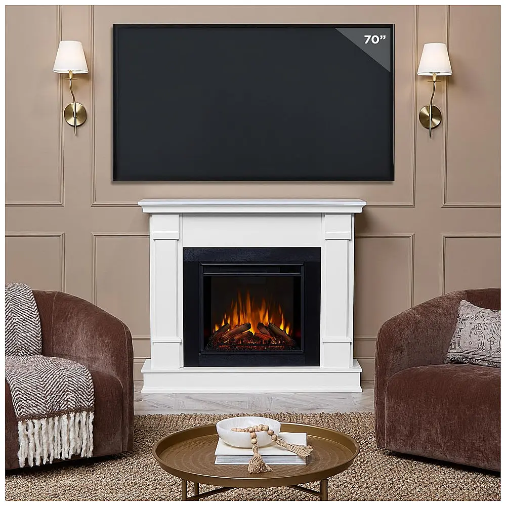 Lareira Elétrica Real Flame 122x104cm 1500W Chamas LED Móvel Branca 110V — foto 2