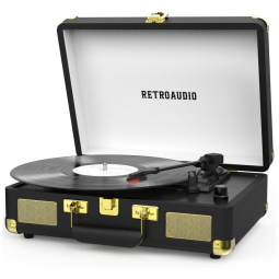 Toca-discos de Vinil Portátil Retro com Bluetooth 3 Velocidades em Maleta, Alto-falantes Estéreo Embutidos, Saída RCA - RetroAudio,