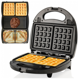 Sanduicheira 3-em-1 OVENTE Preto Placas Removíveis, Sanduíche/Waffle/Grelha, 750W, 120V