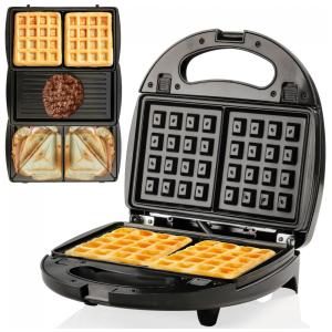 Sanduicheira 3-em-1 OVENTE Preto Placas Removíveis, Sanduíche/Waffle/Grelha, 750W, 120V