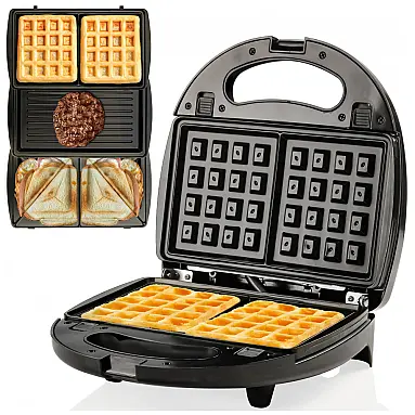 Sanduicheira 3-em-1 OVENTE Preto Placas