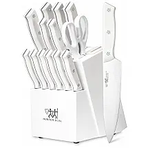 Conjunto de Facas em Aço Inoxidável com Bloco de Bancada e Afiador Embutido, 15 Peças, HD HUNTER.DUAL, Branco