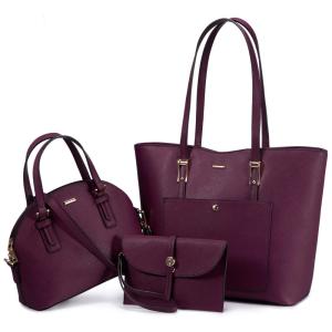 Conjunto de Bolsas Femininas em Couro Sintético Casual, 3 Unidades, Roxa, LOVEVOOK, Violeta