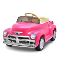 Carro Elétrico Infantil Chevrolet 3100 Pickup Licenciado Joywhale 12V, 1 Lugar, 2 Motores, Controle Remoto, 3 Velocidades, Retrô, Rosa