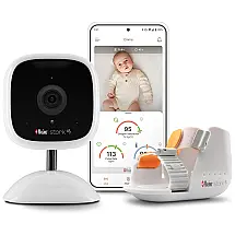 Babá Eletrônica Inteligente Monitora e Fornece Dados de Saúde, Áudio e Video via APP, Inclui Bota Stork, Masimo Stork Vitals