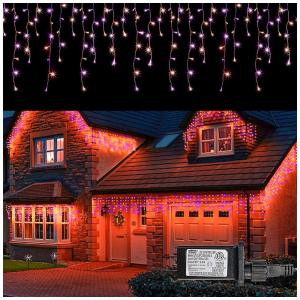 Pisca Pisca Cascata 360 LED 9 Metros com 8 Modos para Halloween e Natal, Laranja e Roxo