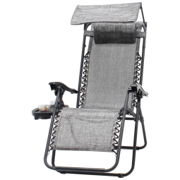 SUMETURE Cadeira Reclinável Ajustável Gravidade Zero com Apoio de Cabeça e Porta Copos e Cobertura de Sombra, Cinza