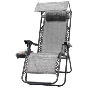 SUMETURE Cadeira Reclinável Ajustável Gravidade Zero com Apoio de Cabeça e Porta Copos e Cobertura de Sombra, Cinza